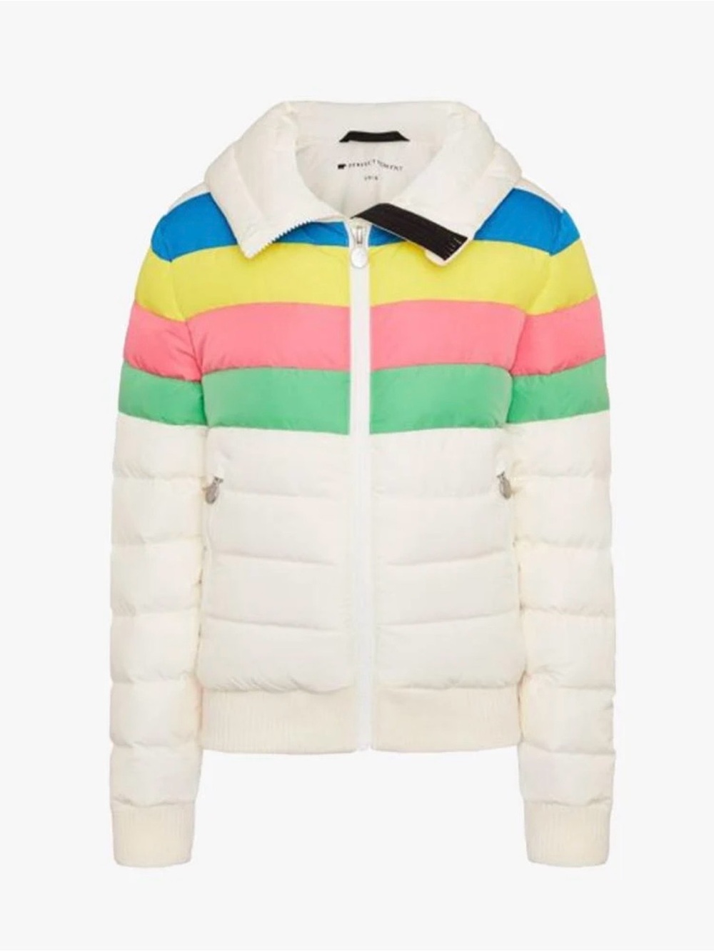 Perfect Moment Girls Queenie Goose Down Puffer Ski Jacket, White/Rainbow, 10Y